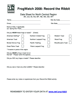FrogWatch 2008 Data Sheet