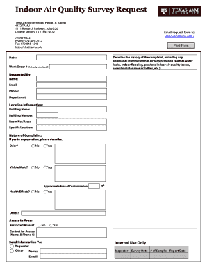 Indoor Air Quality Survey Request - Texas AM University - ehsd tamu