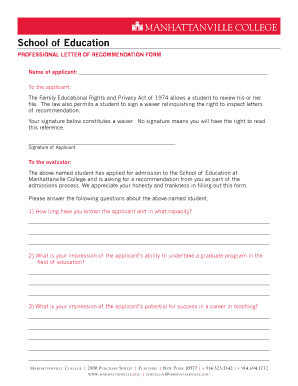 Professional Letter of Recommendation Form