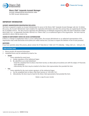 Diners Club Corporate Account Manager Registration Form