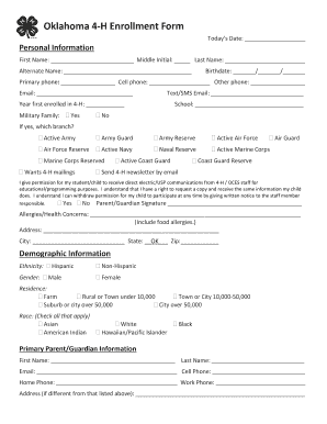Oklahoma 4-H Enrollment Form