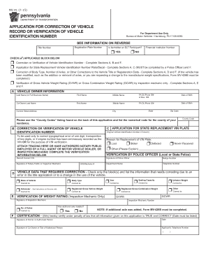 Pennsylvania Vehicle Record Correction Form