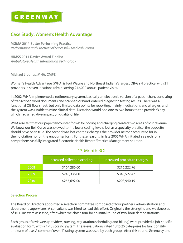 Fillable Online Case Study Womens Health Advantage Fax Email Print pdfFiller