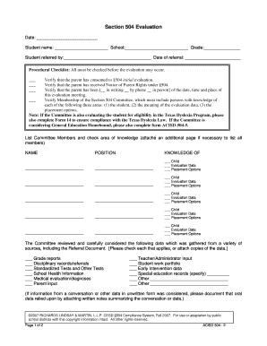 Section 504 Evaluation Form