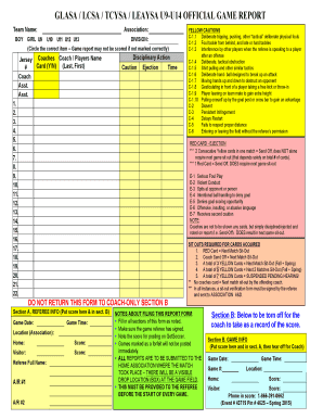 Youth Soccer Game Report Form