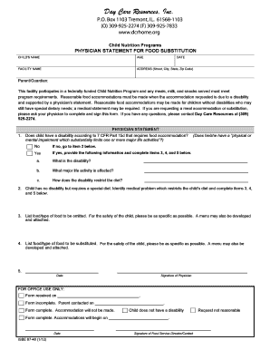 Physician Statement for Food Substitution