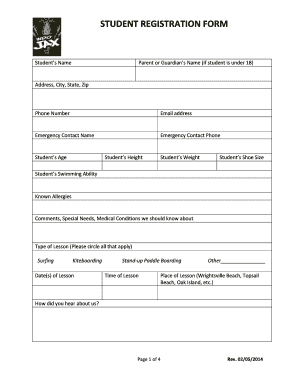 Student Registration Form and Liability Waiver