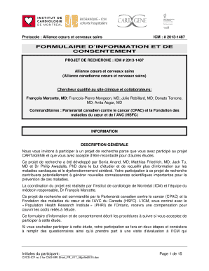 Formulaire d'information et de consentement Alliance cœurs et cerveaux sains