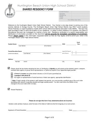 Huntington Beach Union High School District Shared Residency Form