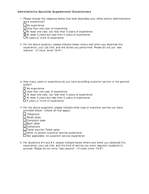 Administrative Specialist Supplemental Questionnaire