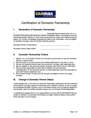Certification of Domestic Partnership