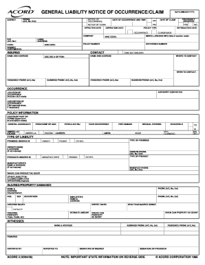 General Liability Notice of Occurrence/Claim
