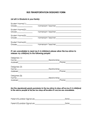 Bus Transportation Designee Form