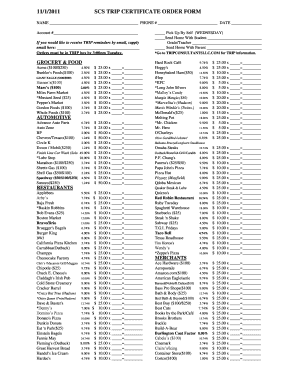 SCS Trip Certificate Order Form