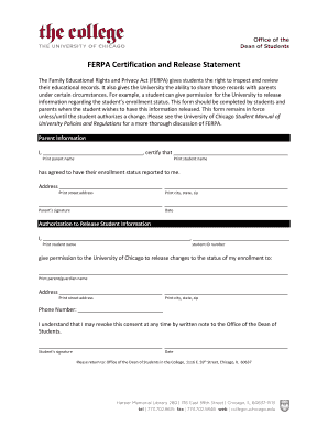FERPA Certification and Release Statement