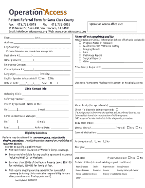 Patient Referral Form for Santa Clara County