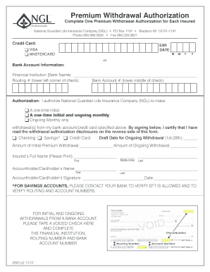Premium Withdrawal Authorization Form