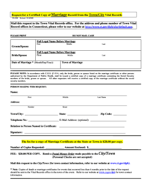 Request for Certified Copy of Marriage Record