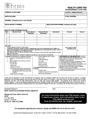 Health Care FSA Reimbursement Claim Form