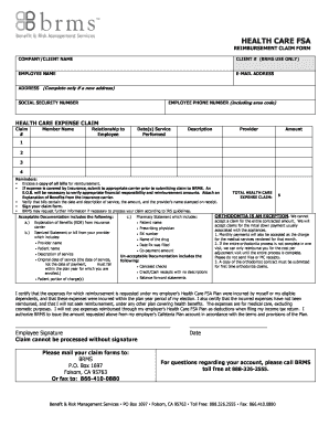 Health Care FSA Reimbursement Claim Form