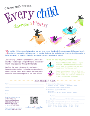 Children's Braille Book Club Membership Form