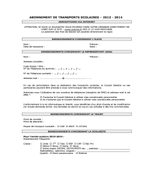 ABONNEMENT DE TRANSPORTS SCOLAIRES – 2013 - 2014