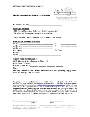 Legal Executive Onboard Sign-Up Form