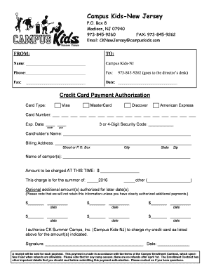 Credit Card Authorization Form - Campus Kids