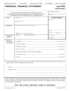 Texas Personal Financial Statement Form PFS