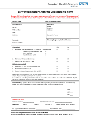 Early Inflammatory Arthritis Clinic Referral Form
