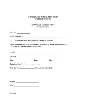 US Bankruptcy Court Change of Address Form