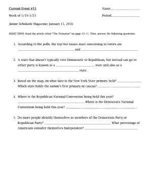 Junior Scholastic Magazine Primary Election Worksheet