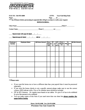 Bonus Payroll Form
