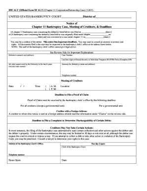 Chapter 11 Bankruptcy Case Notice