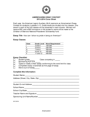 Americanism Essay Contest Cover Sheet