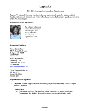 American Legion Auxiliary Legislative Plan of Action