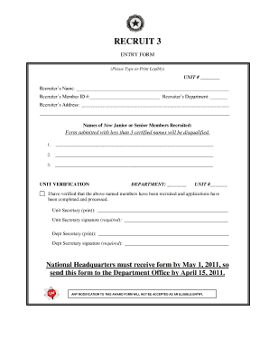 Recruit 3 Entry Form
