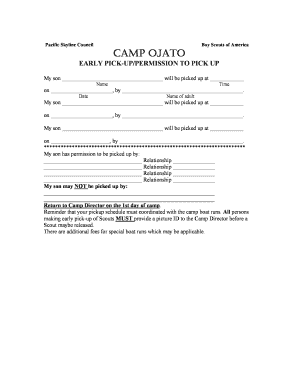 Boy Scouts Early Pickup Permission Form