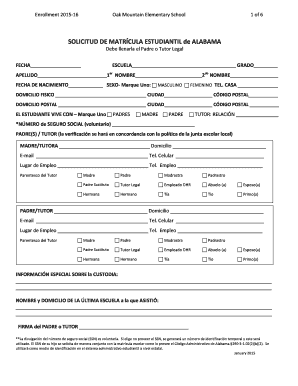 Solicitud de Matrícula Estudiantil de Alabama