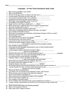 Geography 1st Nine Weeks Benchmark Study Guide