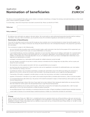 Zurich Beneficiary Nomination Form