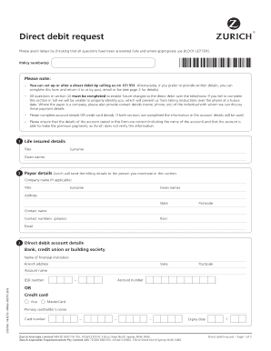 Zurich Direct Debit Request Form