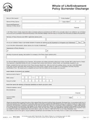 AIA Australia Policy Surrender Discharge Form
