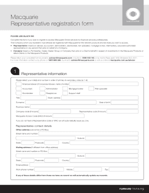 Macquarie Representative Registration Form