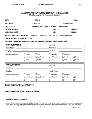 Alabama Student Enrollment Form