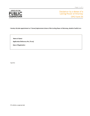 Disclaimer by Donee of Lasting Power of Attorney