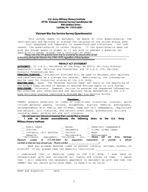 Vietnam War Era Service Survey Questionnaire