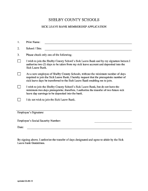 Shelby County Schools Sick Leave Bank Membership Application