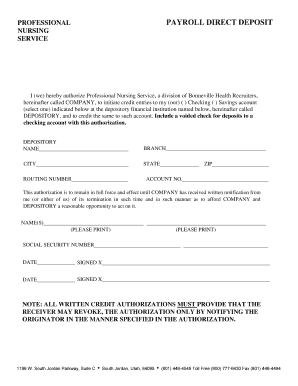 Payroll Direct Deposit Authorization