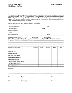 Pro Re Nata PRN Reference Letter Healthcare Staffing